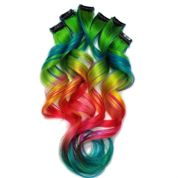 12" Electrified Rainbow Clip in Human Hair Extensions Medium Length Hairstyle - Picture 1 of 2